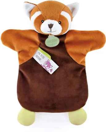 Marionnette à gants en tissu câlin - panda roux marron rougeâtre - doudou marionnette