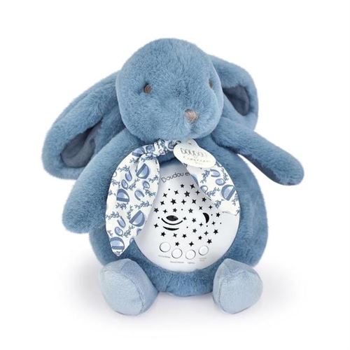 peluche douce lapin gris foncé avec musique et projection d'étoiles doudou &amp; cie