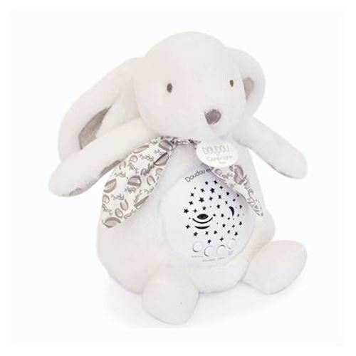 peluche douce lapin gris foncé avec musique et projection d'étoiles doudou &amp; cie