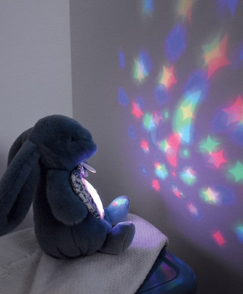 zacht pluche konijn donkergrijs met muziek en sterrenprojectie doudou & cie