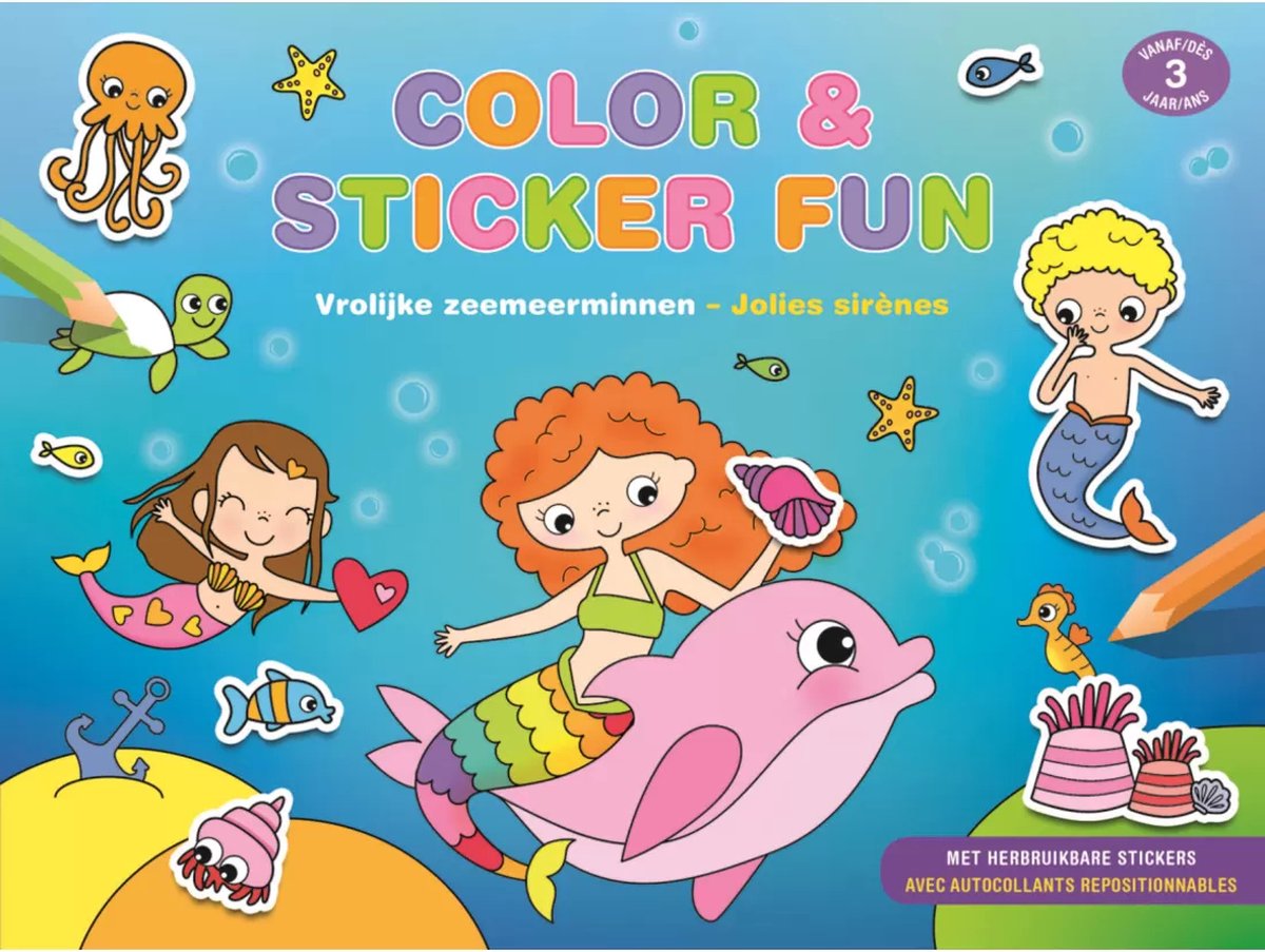 boek color & sticker fun - vrolijke zeemeerminnen NED