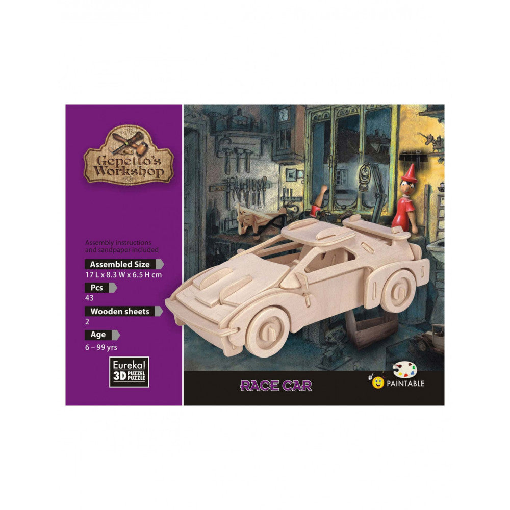 houten 3D puzzel gepetto's race car - puzzle 3D en bois voiture de course de Gepetto