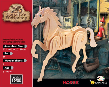 puzzle 3D cheval en bois - puzzle 3D cheval de gepetto - puzzle en bois 3D cheval