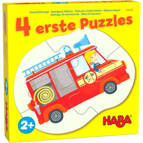 set van 4 eerste puzzels hulpvoertuigen HABA