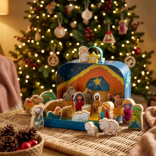 Crèche de Noël en bois complète dans une mallette HABA