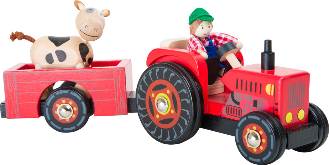 ensemble tracteur en bois avec remorque et poupées - tracteur et bois ensemble avec remorque et poupées