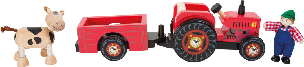 houten tractor set met aanhangwagen en popjes - tracteur en bois ensemble avec remorque et poupées