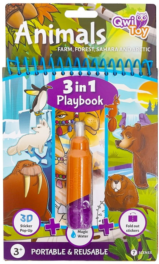 kleuren met water QWI toy 3in1 playbook animals