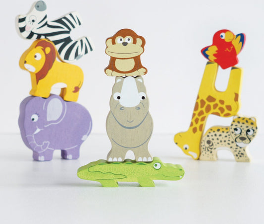 evenwichtsspel houten afrikaansee dieren - africa stacker