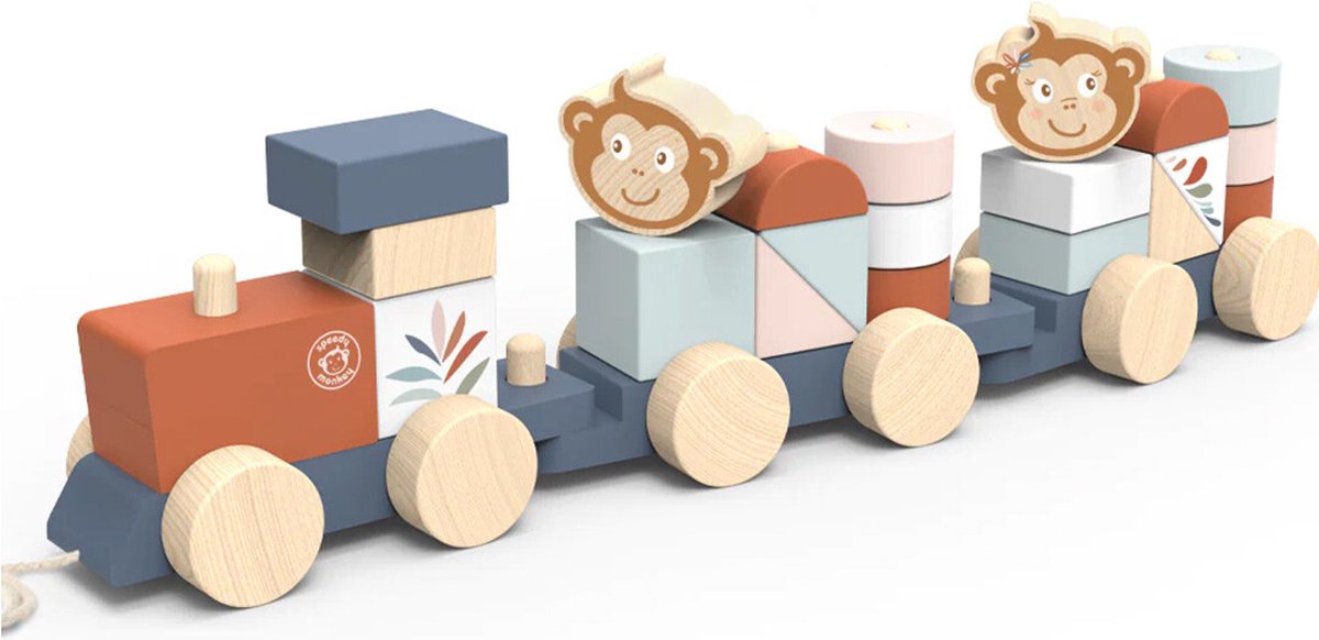 houten trein om te trekken en stapelen