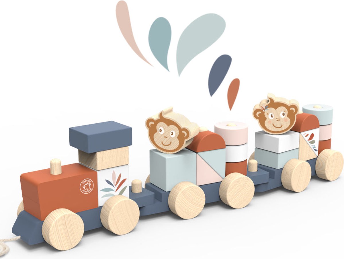 houten trein om te trekken en stapelen