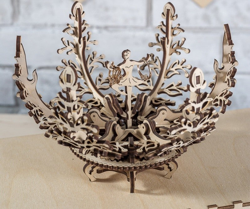 houten 3D puzzel juwelen-etui mechanische bloem - level : easy 101pc - puzzle en bois 3D fleur méchanique étui-bijoux