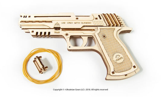 Puzzle 3D en bois avec pistolet élastique - Wolf-01 - Niveau : facile - 63 pièces