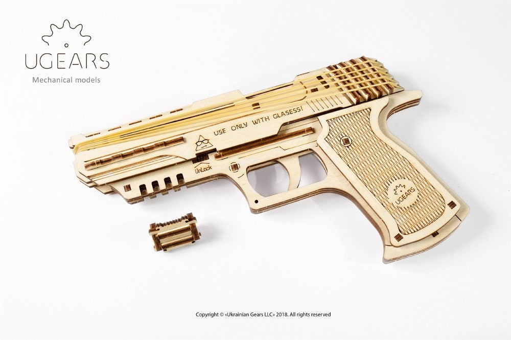 houten 3D puzzel elastiekjes geweer - wolf-01 handgun  level : easy 63pc - puzzle en bois 3D pistolet à élastiques