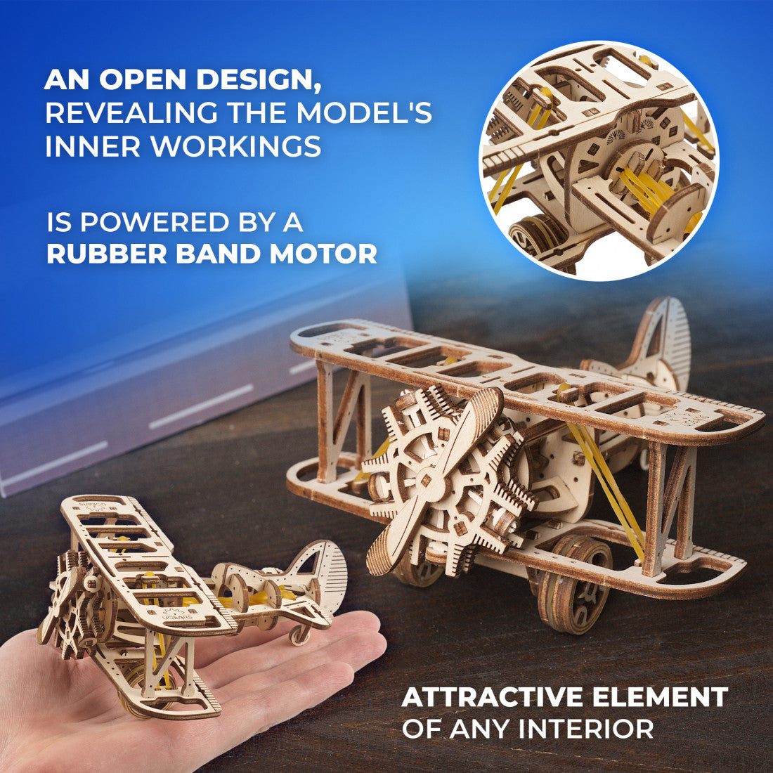 houten 3D puzzel vliegtuig tweedekker - mini-biplane level : easy 84pc - puzzle en bois 3D avion biplan mini