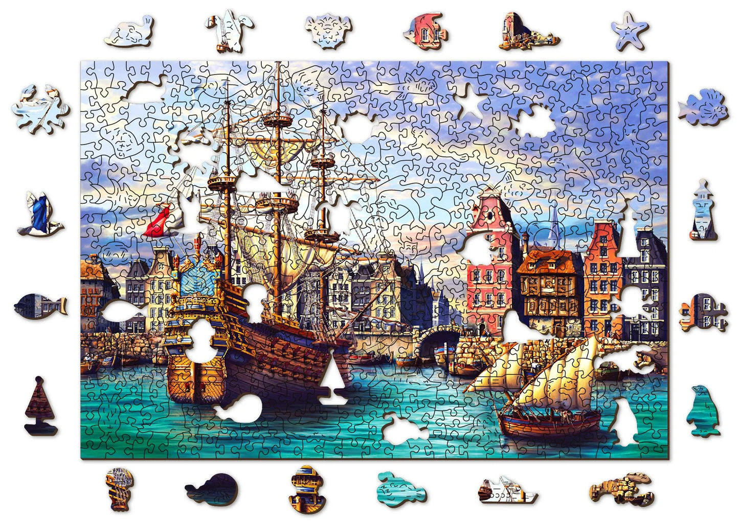 puzzle en bois vieux bateaux dans le port - 505pc - puzzle en bois vieux bateaux dans le port