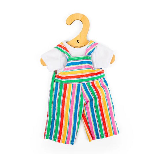 Vêtements pour poupée en tissu S, salopette rayée colorée avec T-shirt blanc