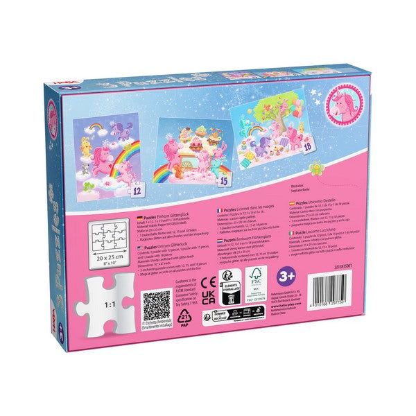coffret de 3 premiers puzzles licorne étincelante cupcakes nouveau HABA