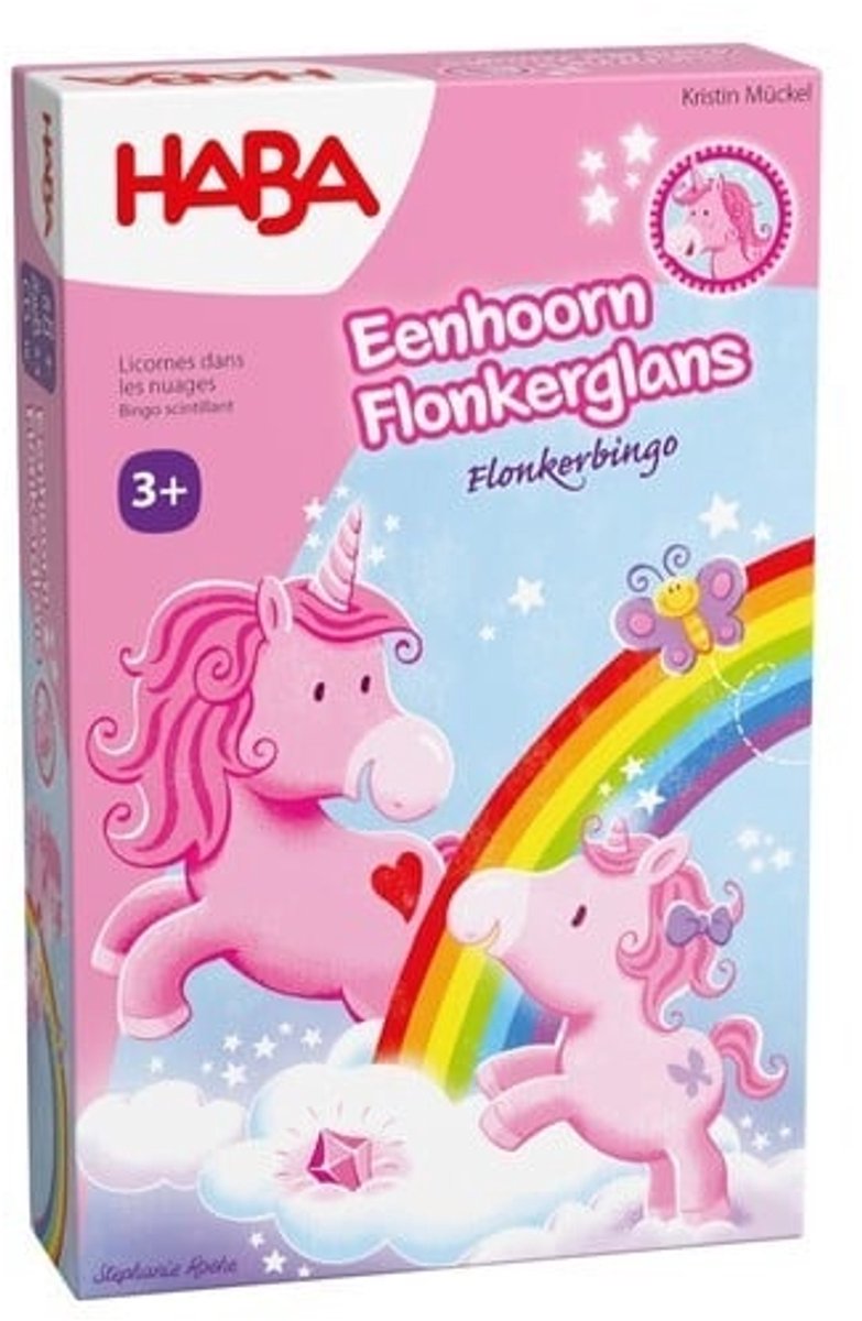eenhoorn flonkerglans - flonkerbingo NED roze doos