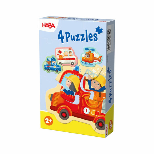 set van 4 eerste puzzels hulpvoertuigen nieuw HABA