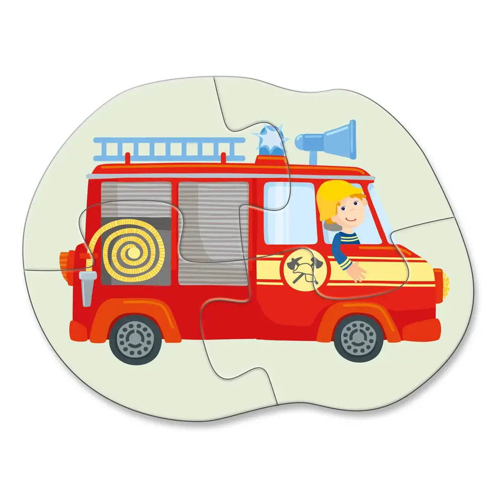 set van 4 eerste puzzels hulpvoertuigen HABA