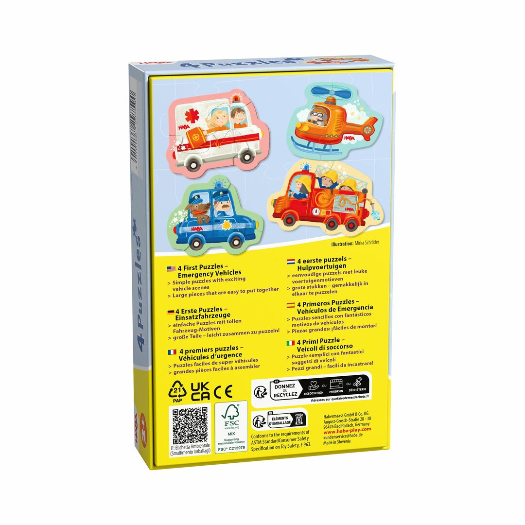 coffret de 4 premiers puzzles véhicules de secours neuf HABA