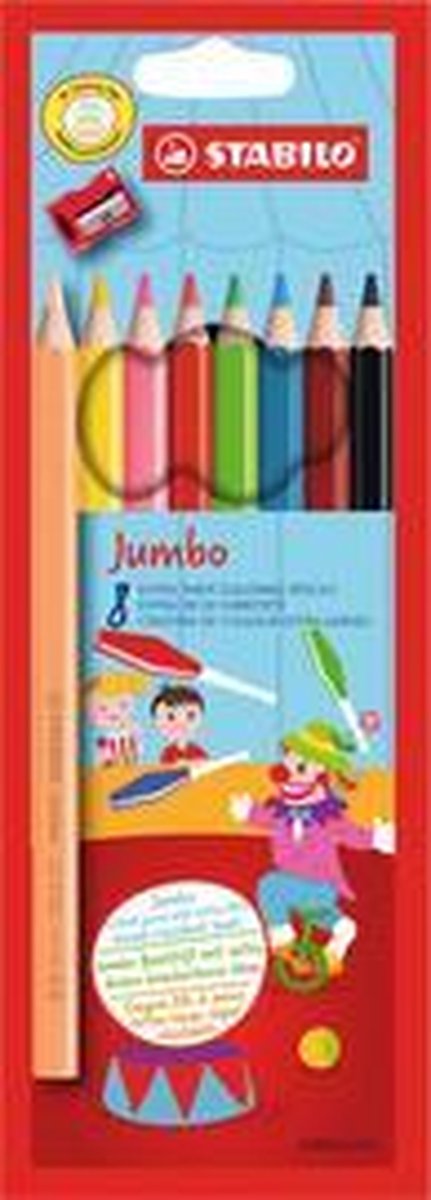 Crayons de couleur jumbo STABILO, 8 crayons avec taille-crayon