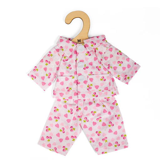 kledij  voor stoffen pop M dagpyjama met roze hartjes en kersjes