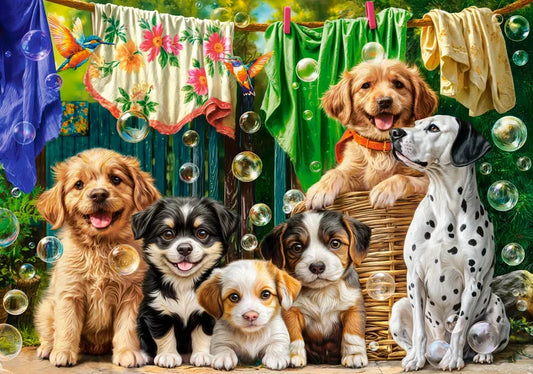 Puzzle puppies, laundry and bird antics 500pc