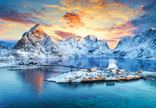 Puzzel sunrise on sakrisoy, lofoten norway 1000pc