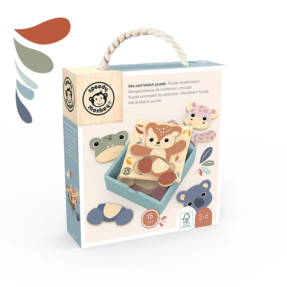 mix en match puzzel dieren hout