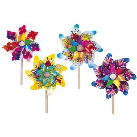 Moulin à vent fleur avec bâtonnet en bois à l'unité