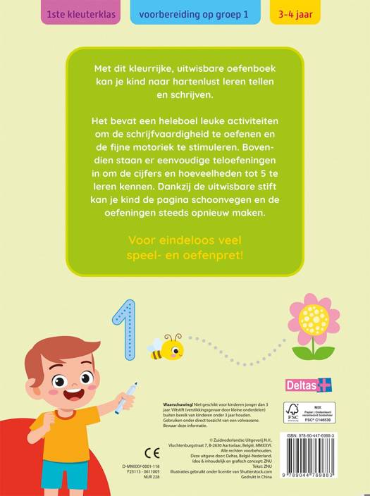 oefenpret met uitwisbare stift - schrijf- en telspelletjes 3-4jaar NED