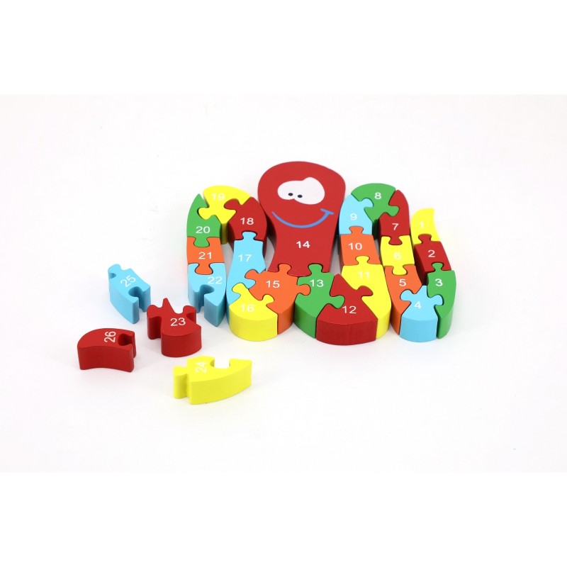 houten puzzel inktvis letters en cijfers