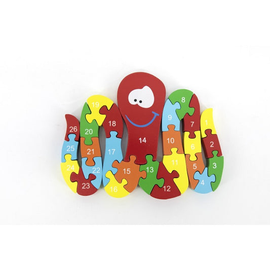 houten puzzel inktvis letters en cijfers