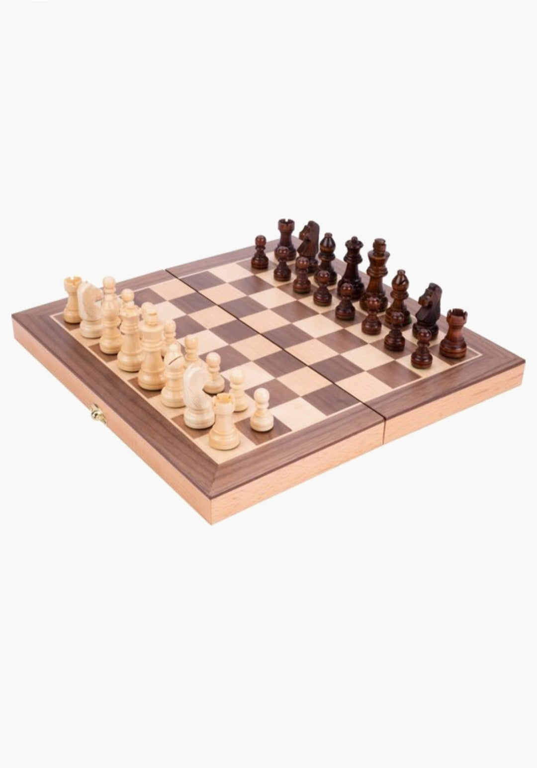 Schaakspel opklapbaar beukenhout met walnoot fineer 30x30