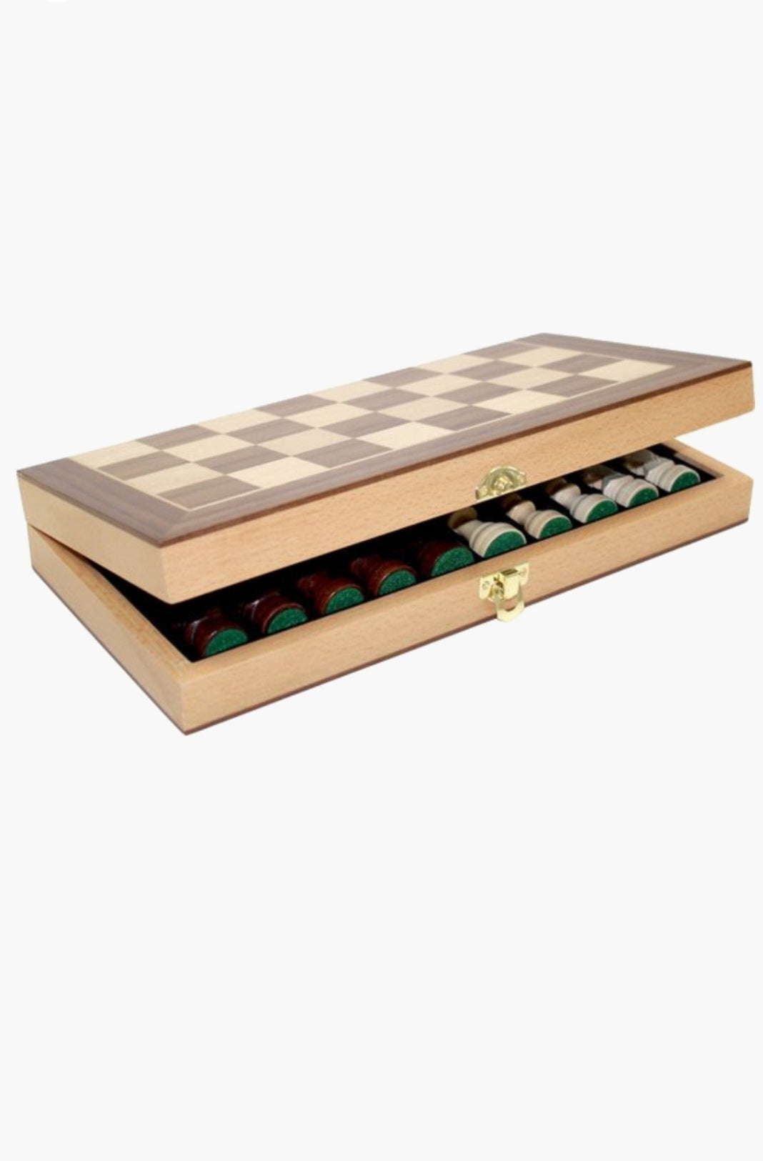 Schaakspel opklapbaar beukenhout met walnoot fineer 30x30