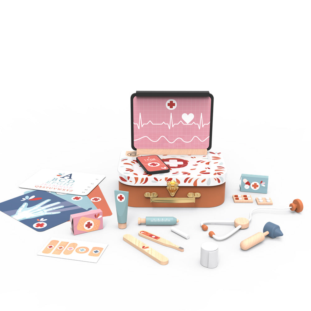 mallette de médecin avec set médical en bois