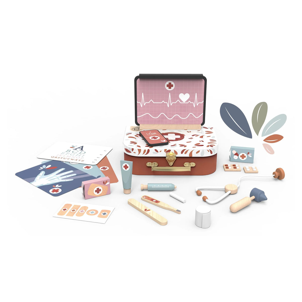 mallette de médecin avec set médical en bois