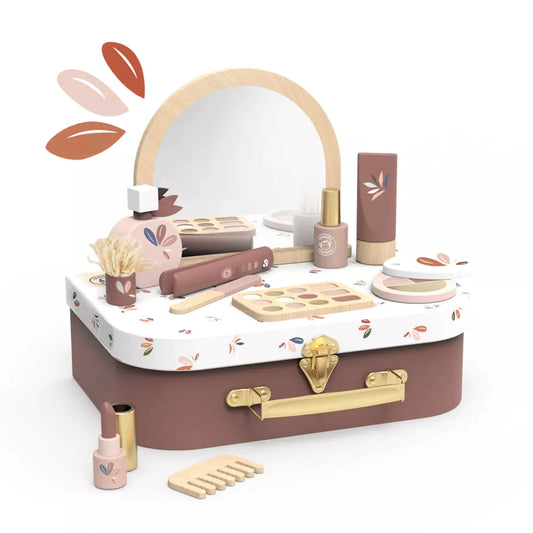 Coffret de maquillage en bois dans une valise