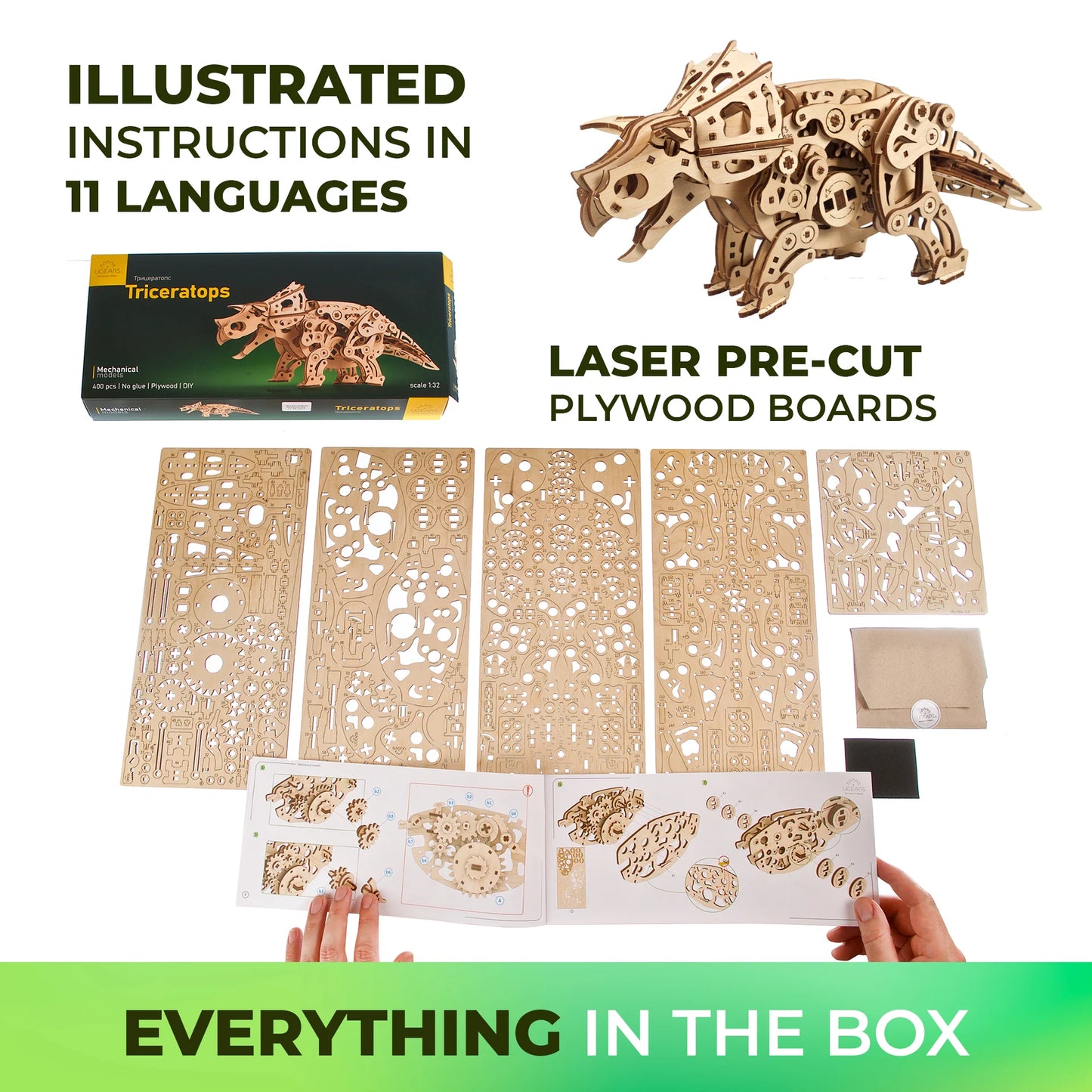 Puzzle 3D en bois à construire Triceratops