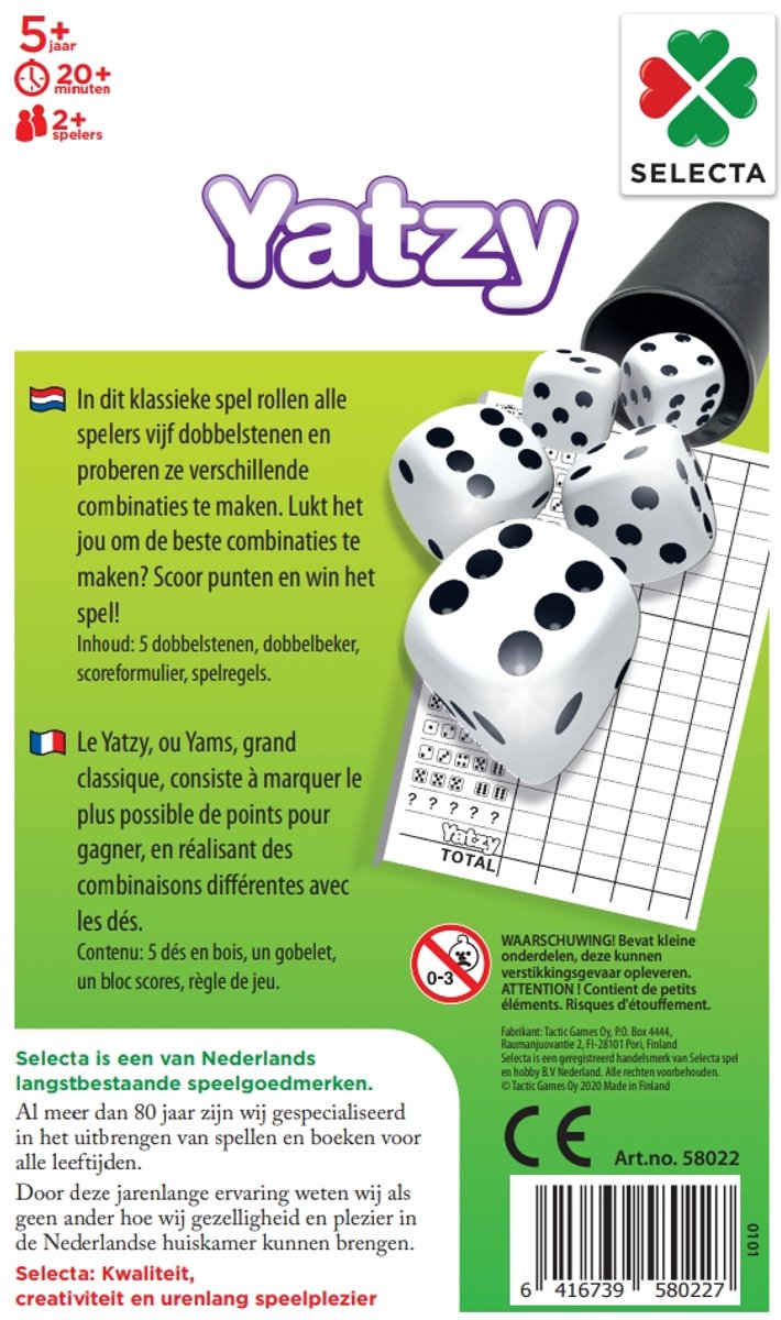 yatzy dobbelspel met beker en boekje