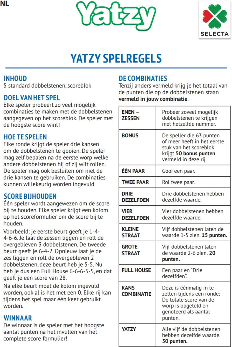 yatzy dobbelspel met beker en boekje