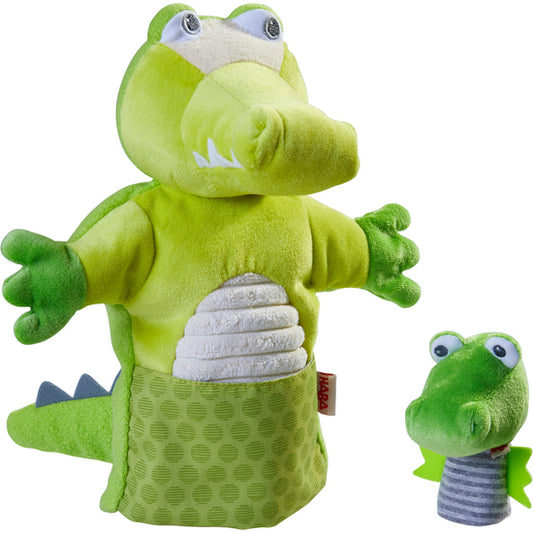 handpop krokodil met baby - marionette à main crocodile avec bébé