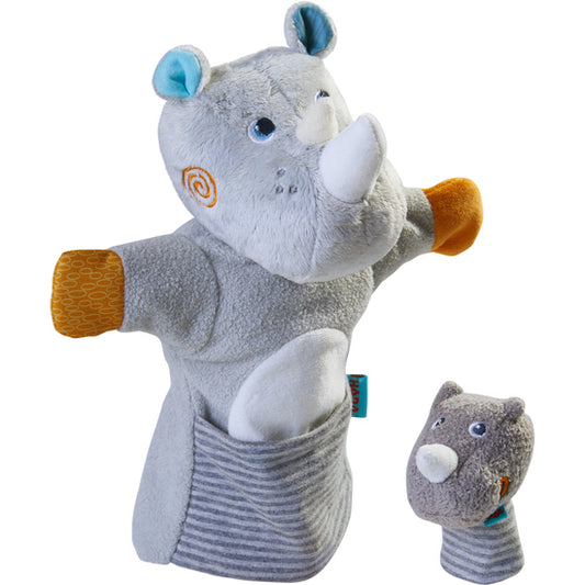 marionnette rhino et bébé - marionnette à main rhinocèros et son bébé