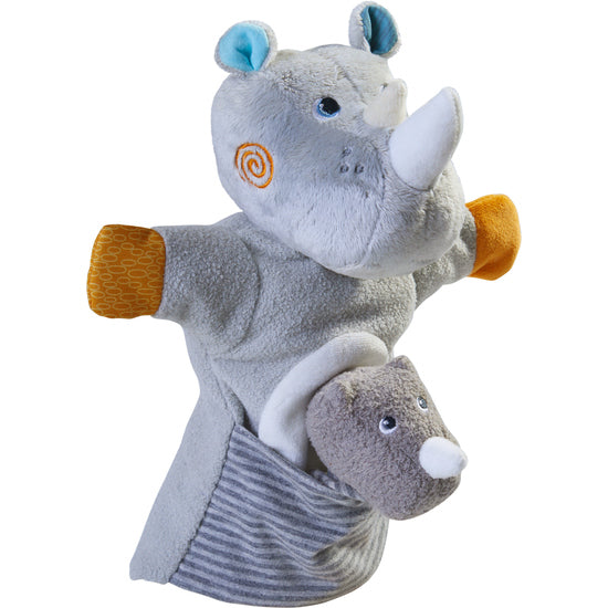 marionnette rhino et bébé - marionnette à main rhinocèros et son bébé
