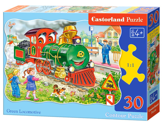 puzzle en carton 30pc la locomotive verte