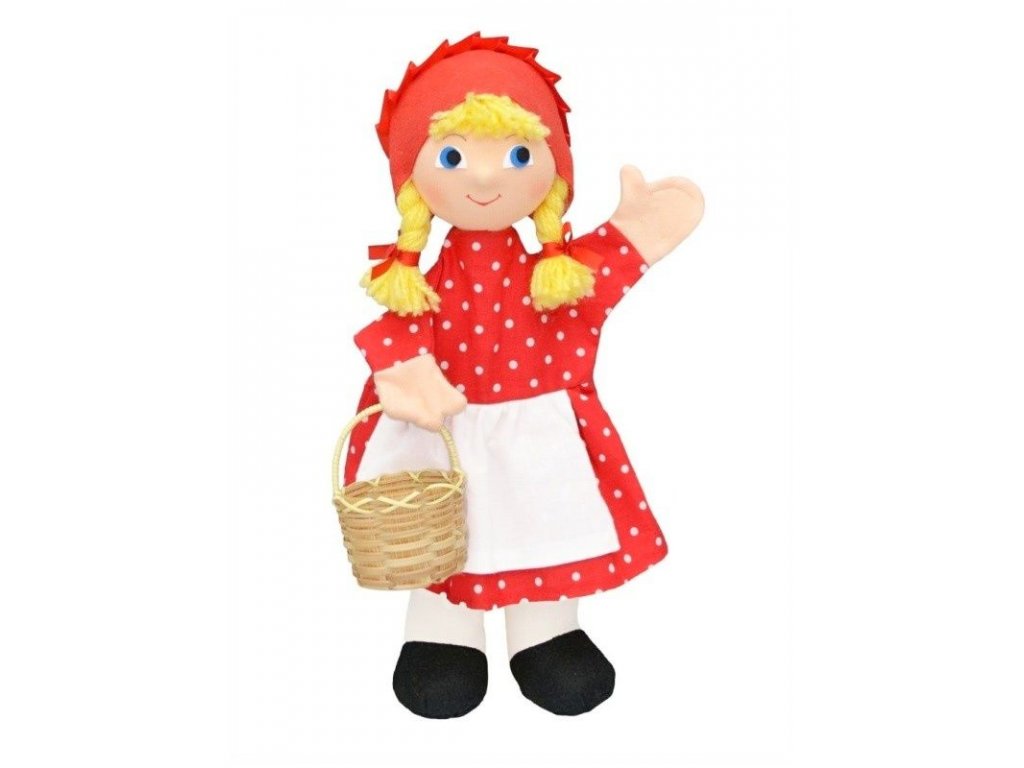 handpop roodkapje met stippenkleedje - marionette à main chaperon rouge avec robe à pois