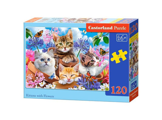 puzzle chatons avec fleurs120pc