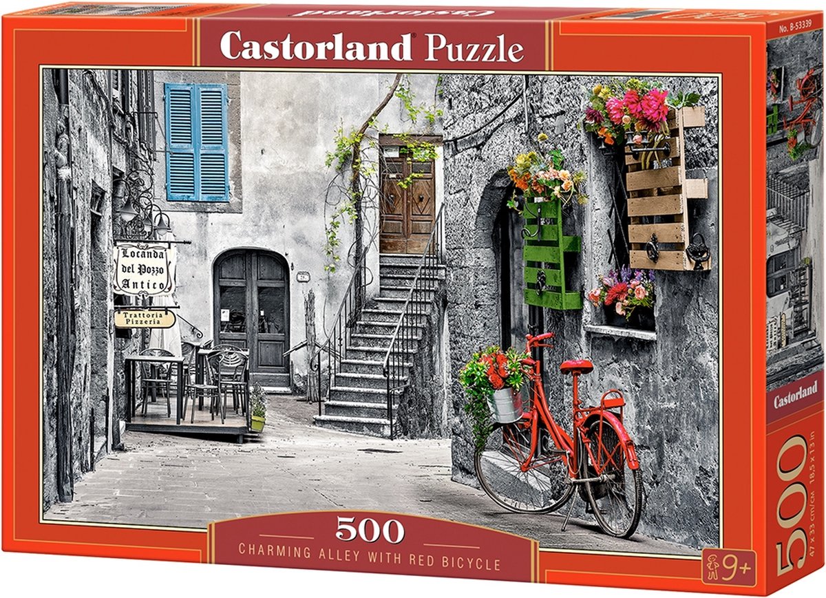 Puzzle Ruelle charmante avec vélo rouge 500pc